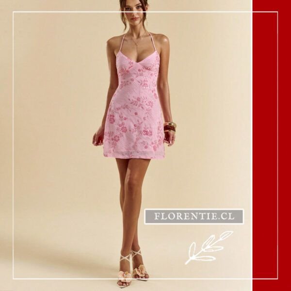 Vestido corto escote corazon color rosado