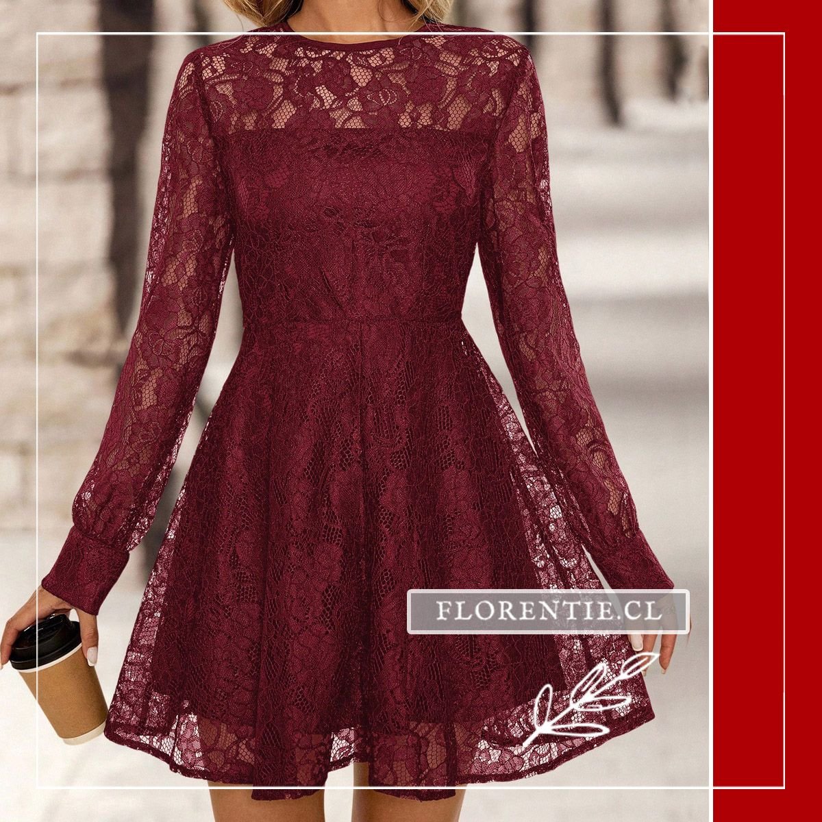 Vestido fiesta encaje burdeos