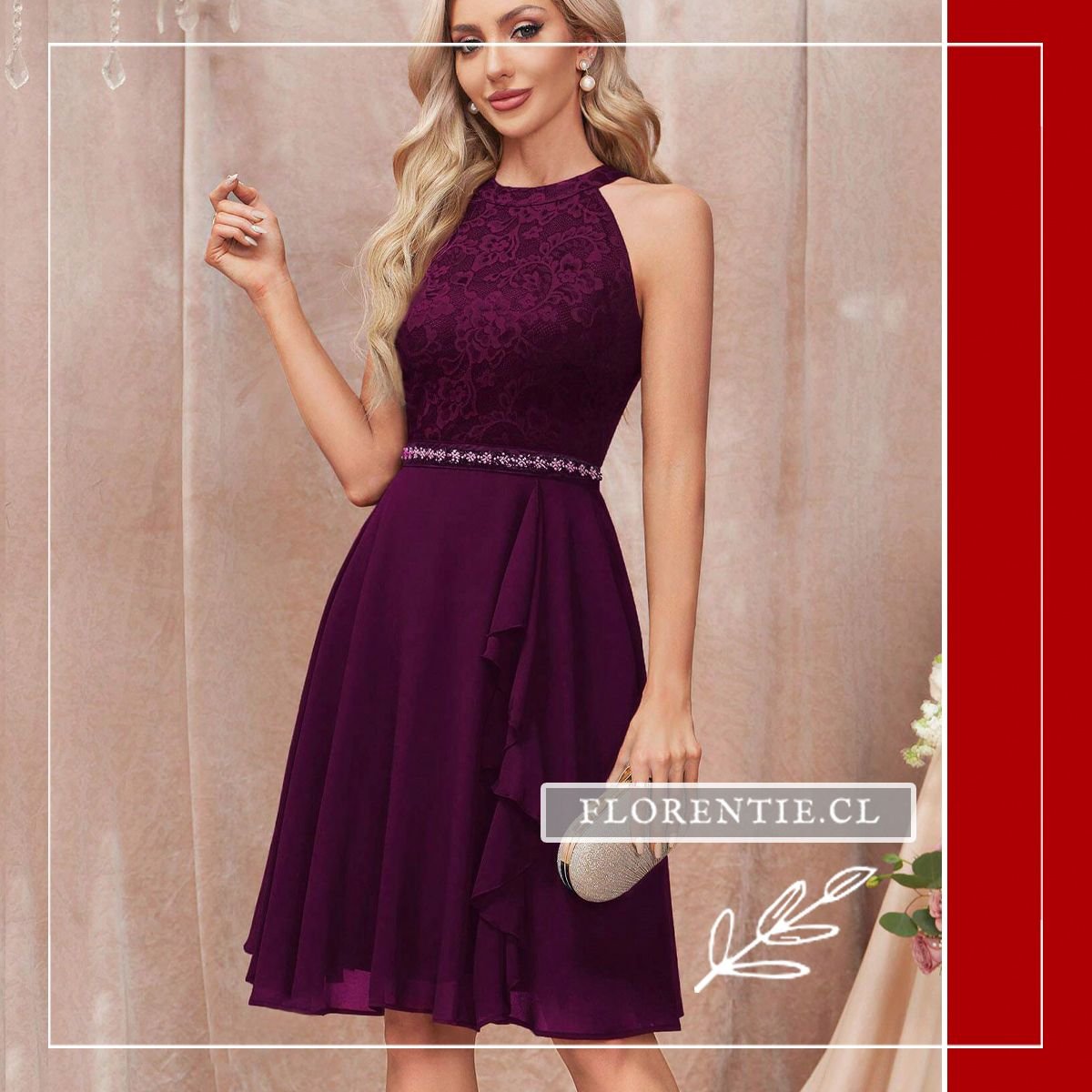 Vestido midi burdeos mujer