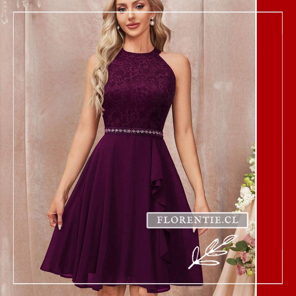 Vestido midi burdeos