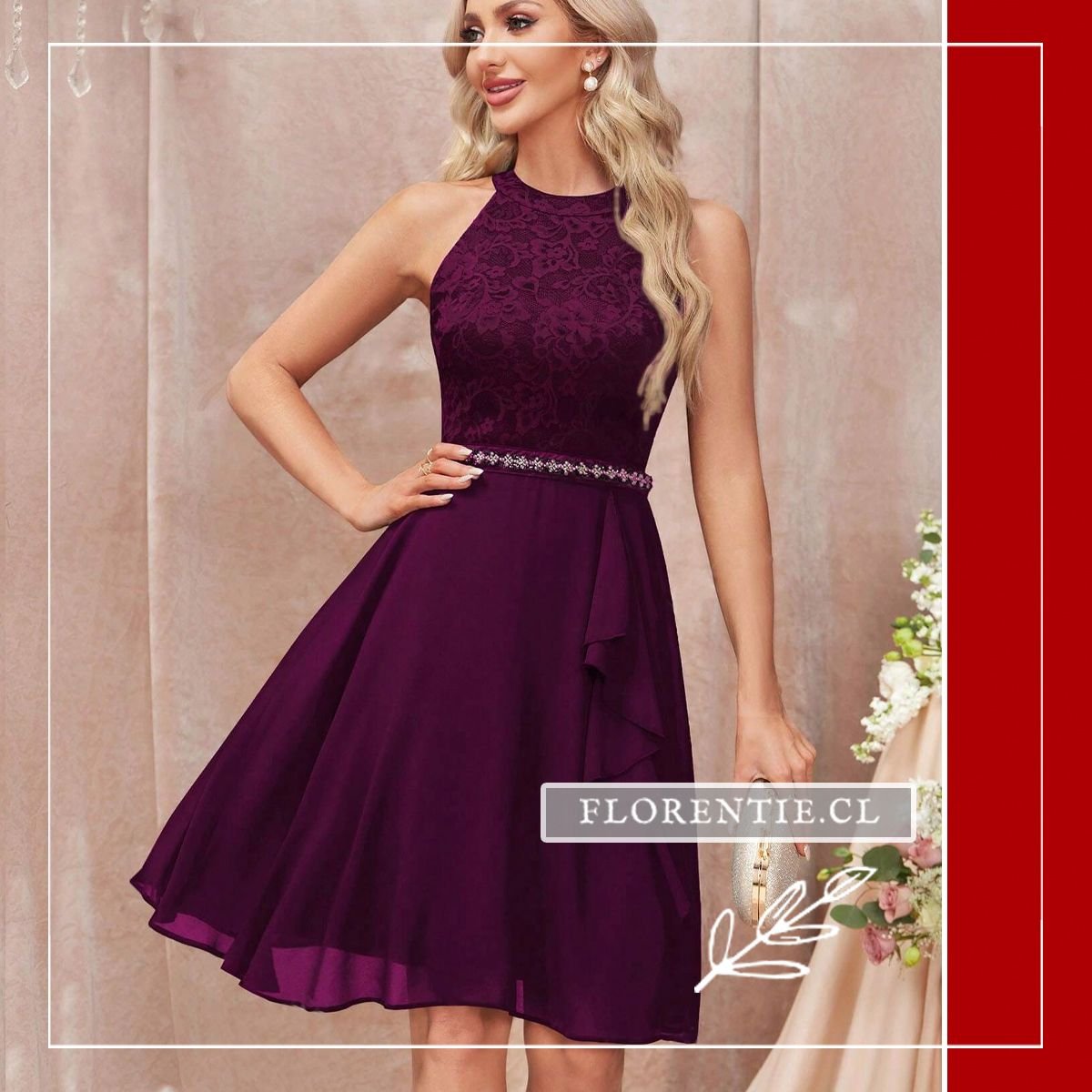 Vestido midi color burdeos