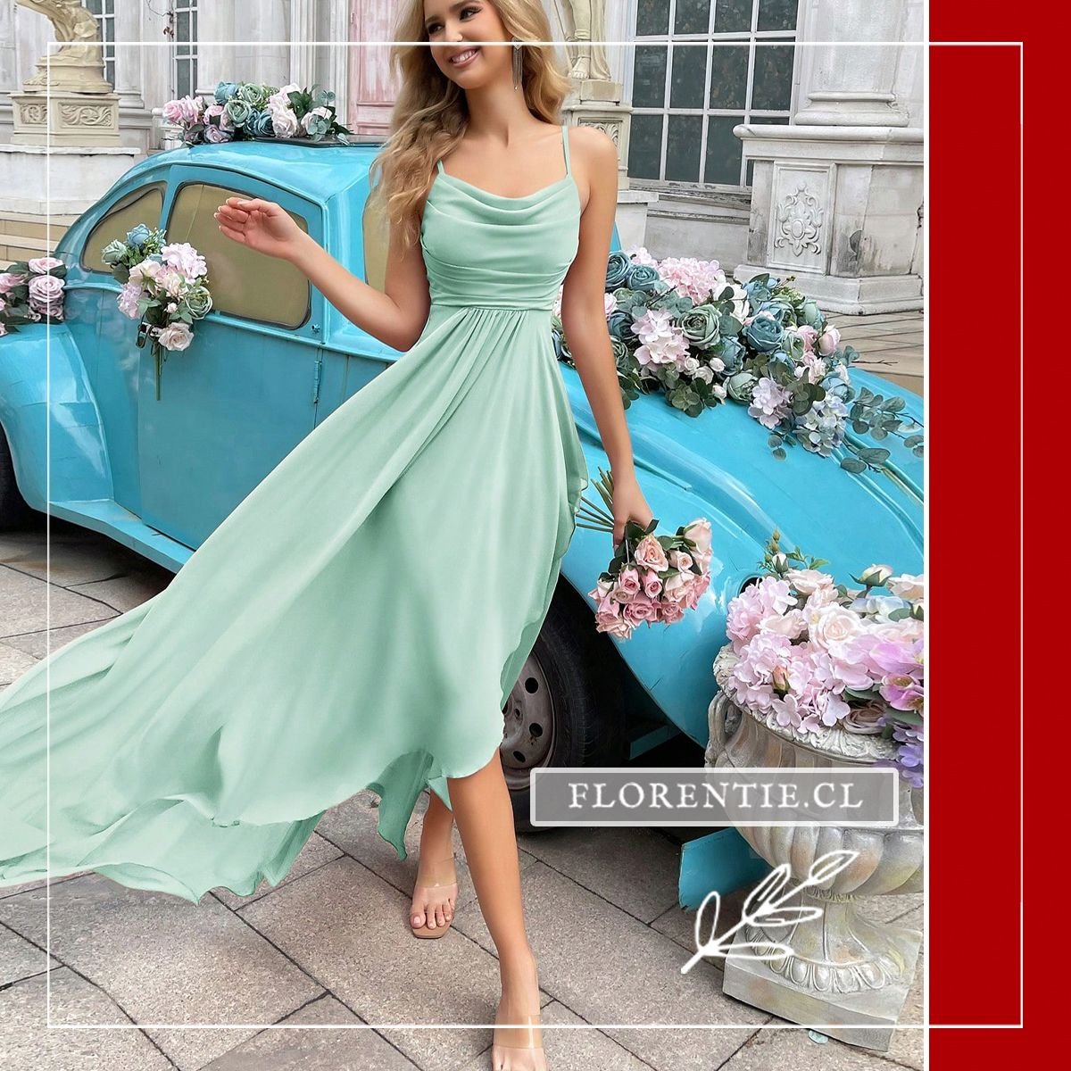 Vestido verde agua largo