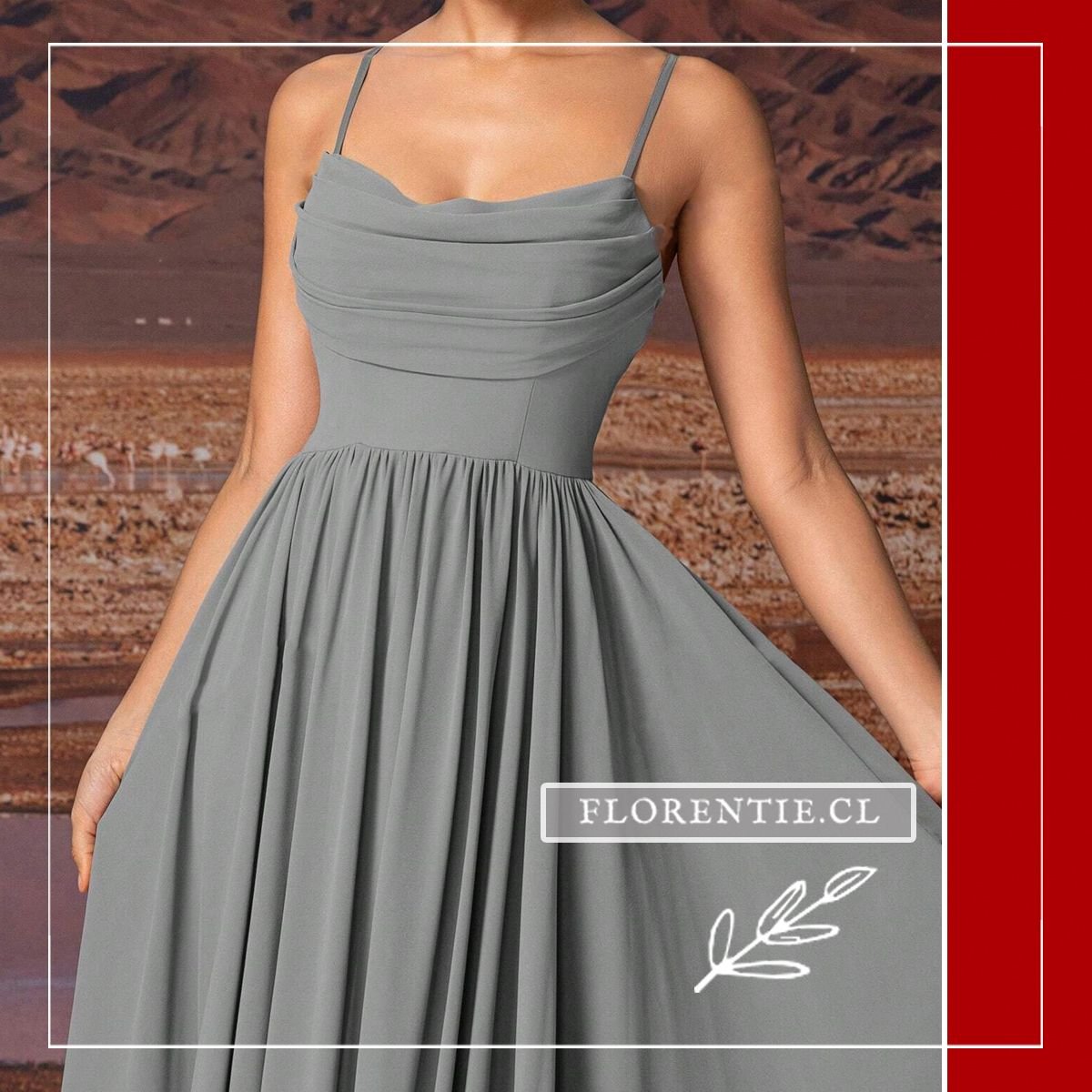 Detalle cuerpo vestido fiesta gris