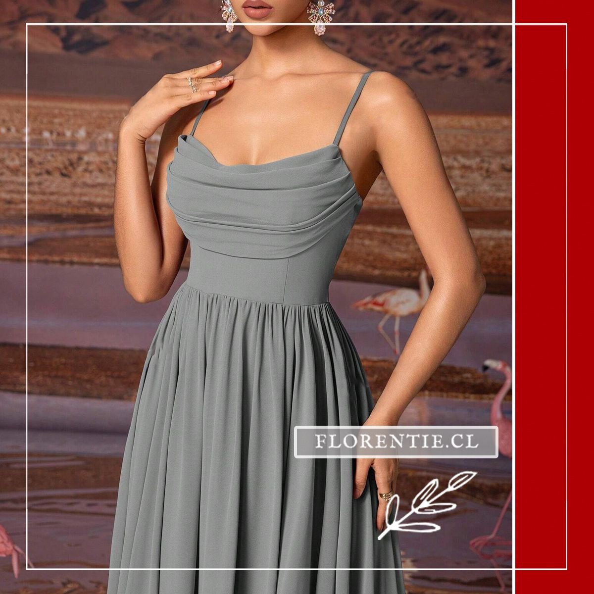 Detalle torso vestido fiesta gris