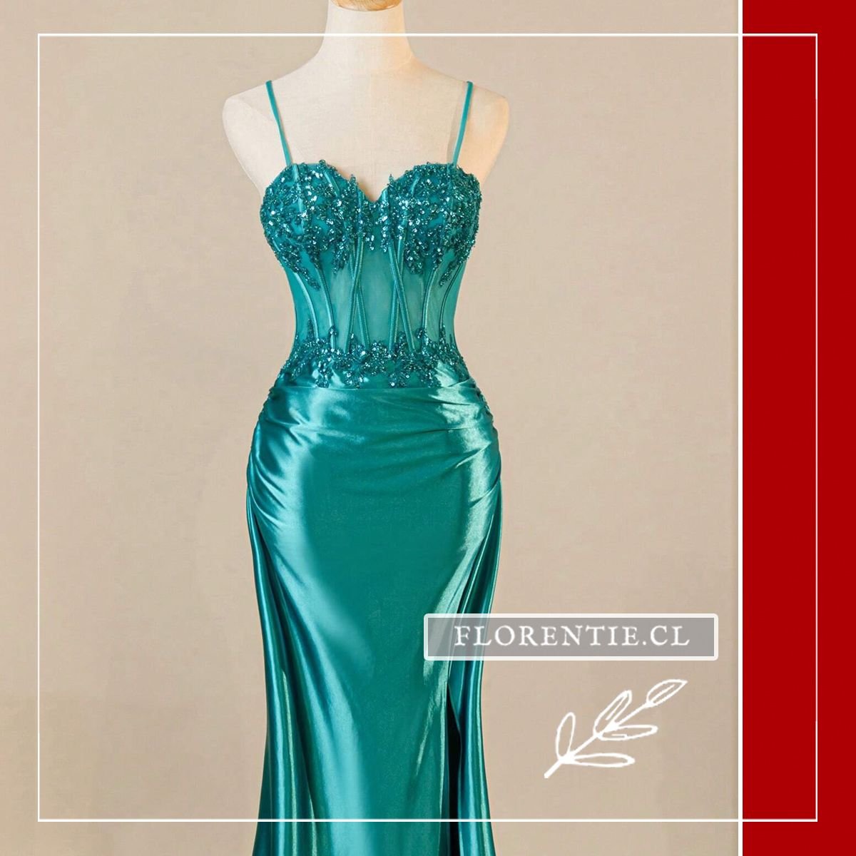 Detalle torso vestido fiesta turquesa