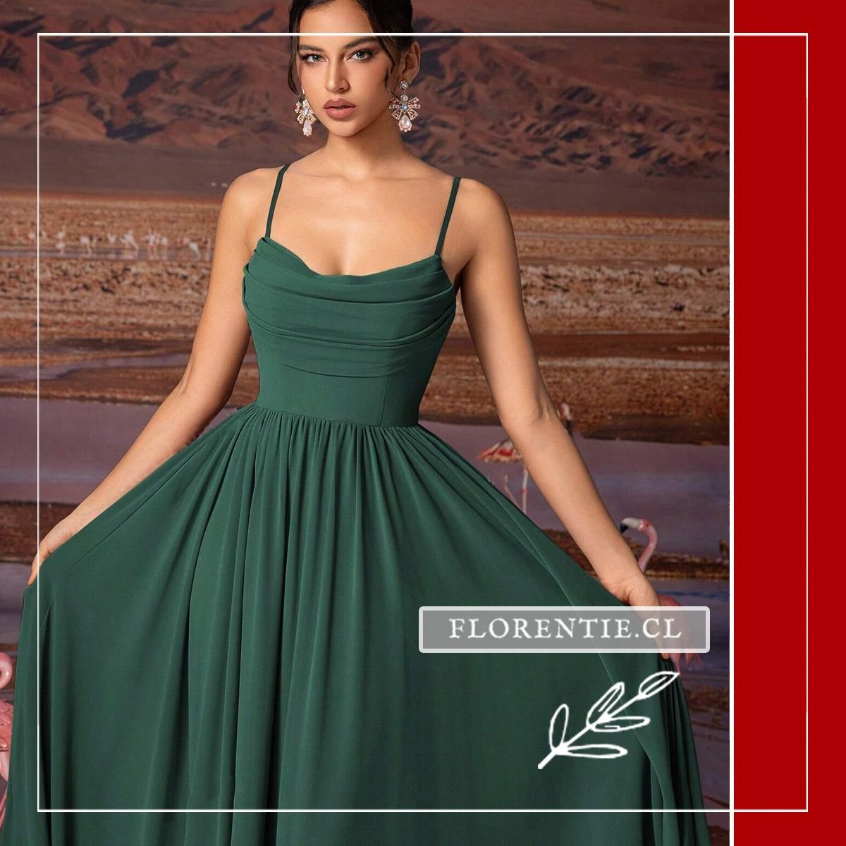 Detalle torso vestido verde oscuro largo