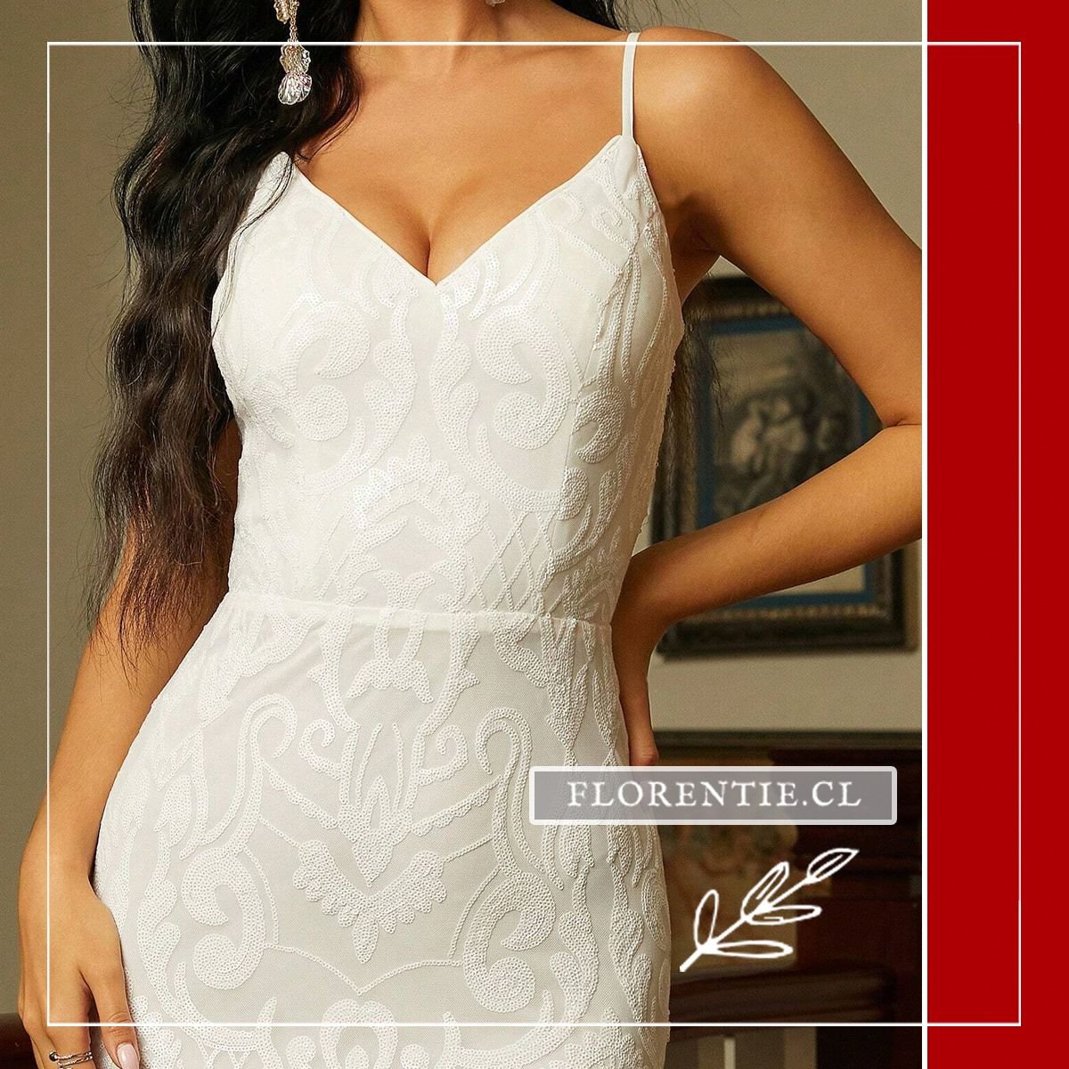 Detalle vestido fiesta lentejuelas blanco