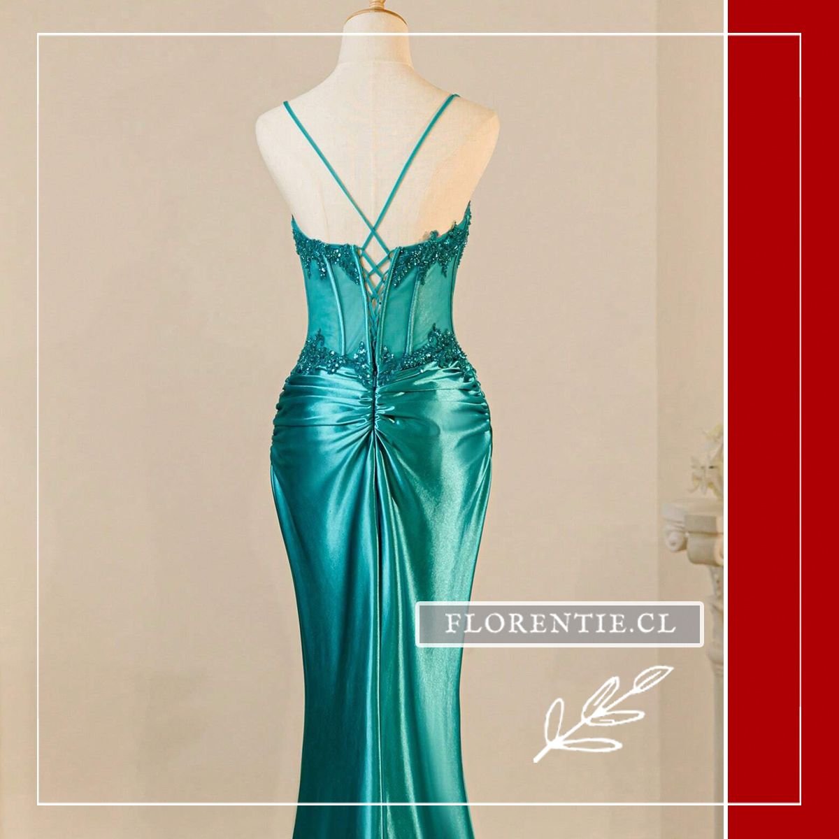 Detalle vista posterior vestido fiesta turquesa