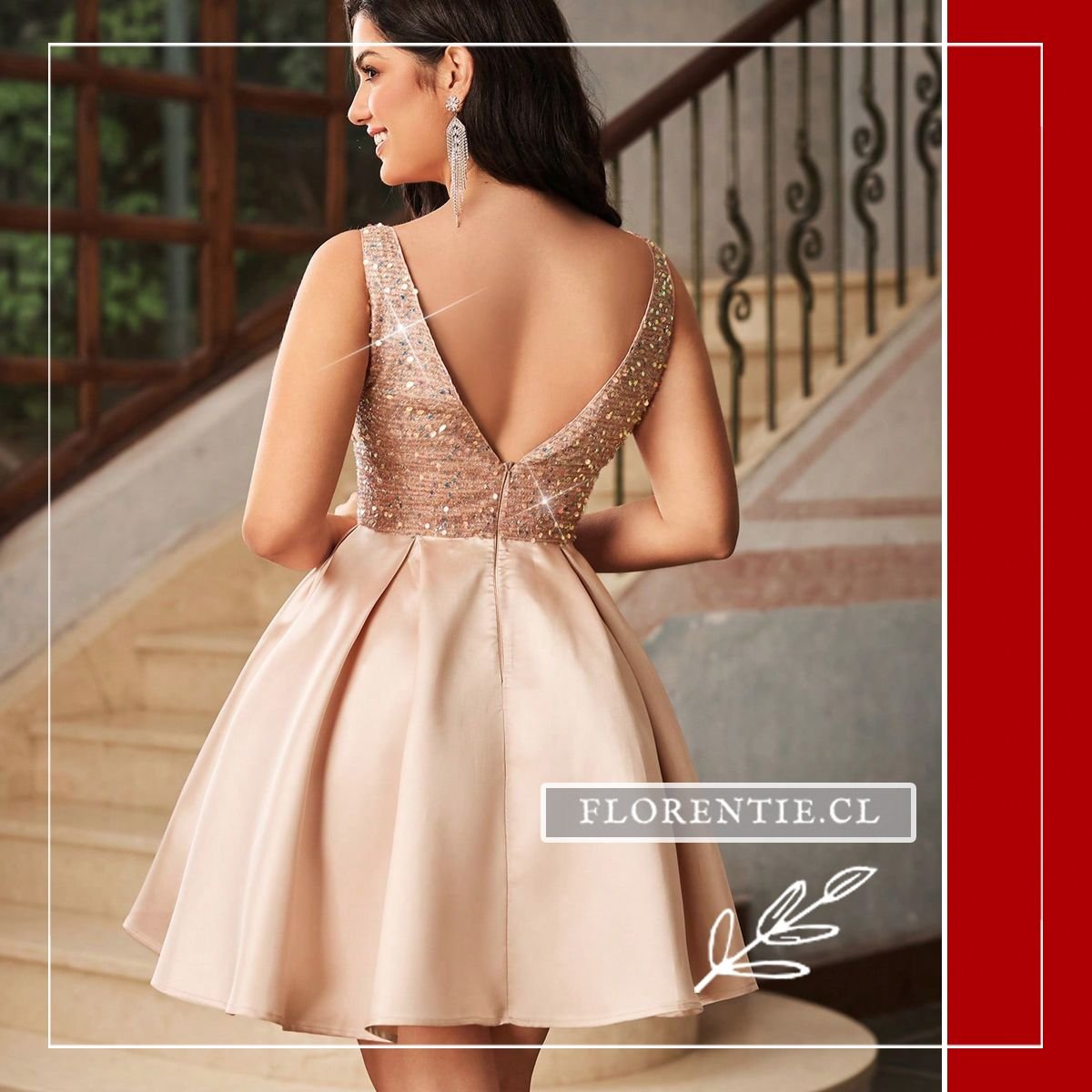 Espalda vestido de fiesta corto acampanado