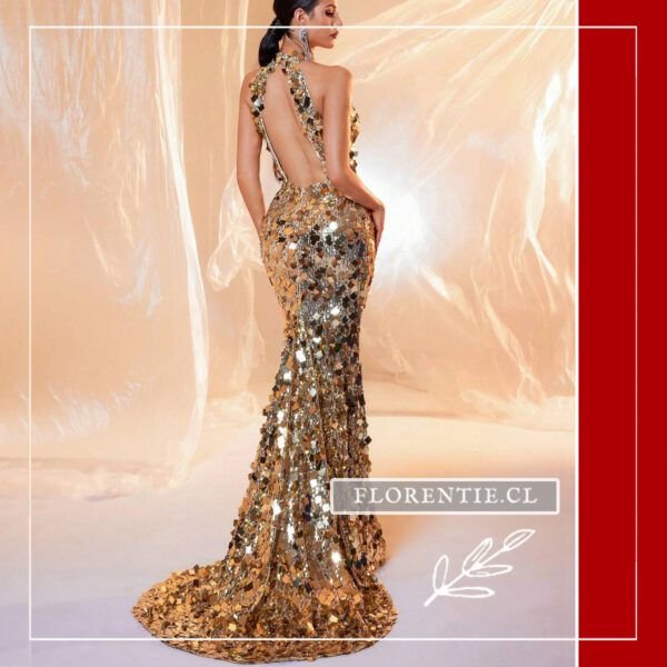 Espalda vestido dorado largo