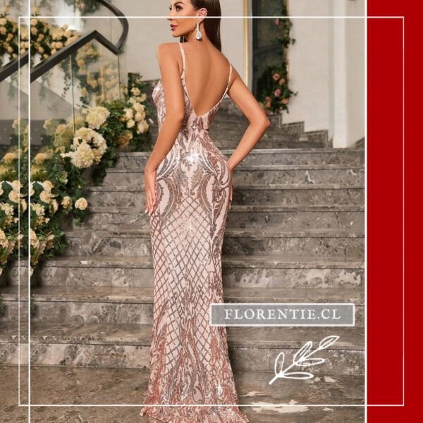 Espalda vestido dorado largo ajustado