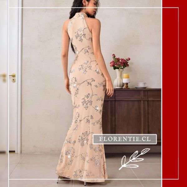 Espalda vestido fiesta cuello mao