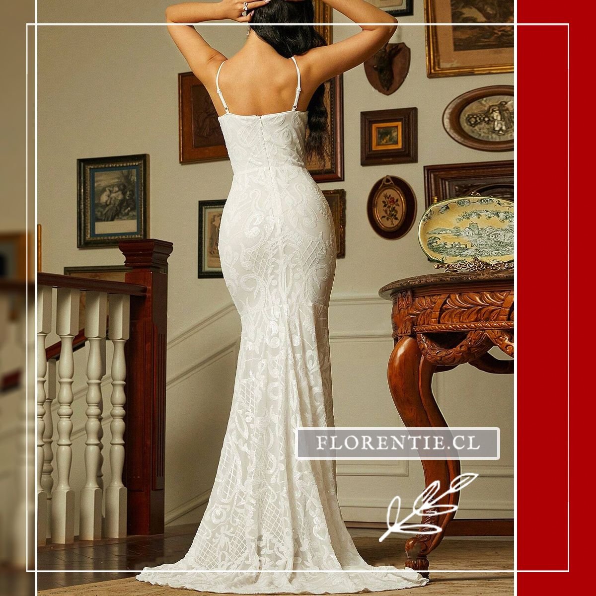 Espalda vestido fiesta lentejuelas blanco