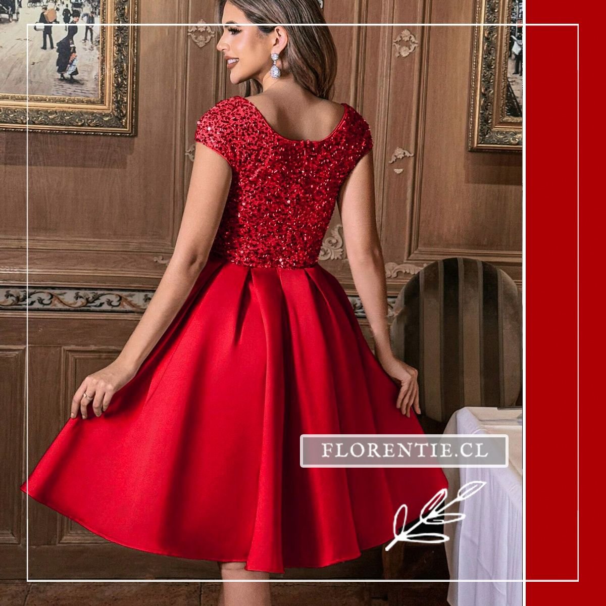 Espalda vestido fiesta lentejuelas rojo