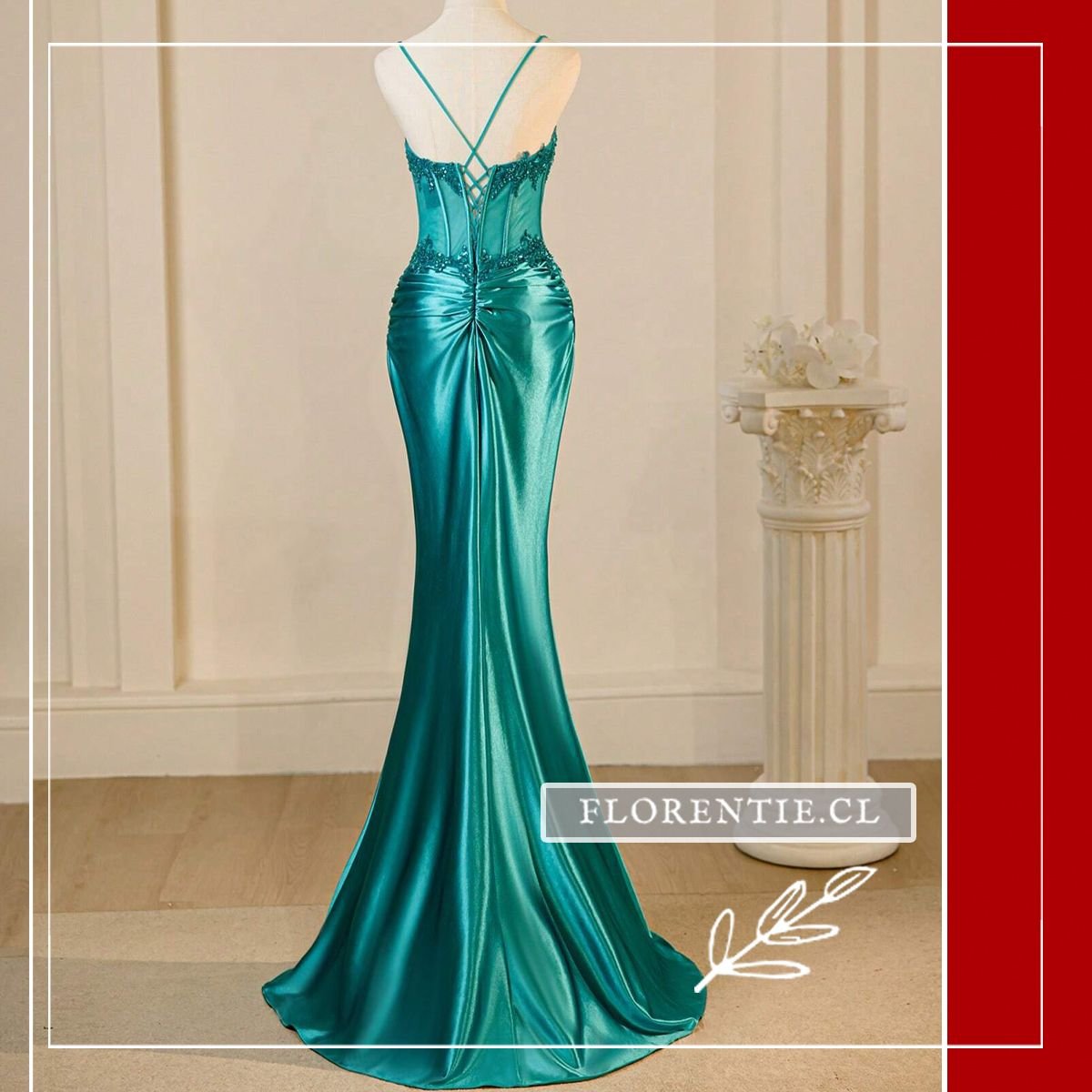 Espalda vestido fiesta turquesa