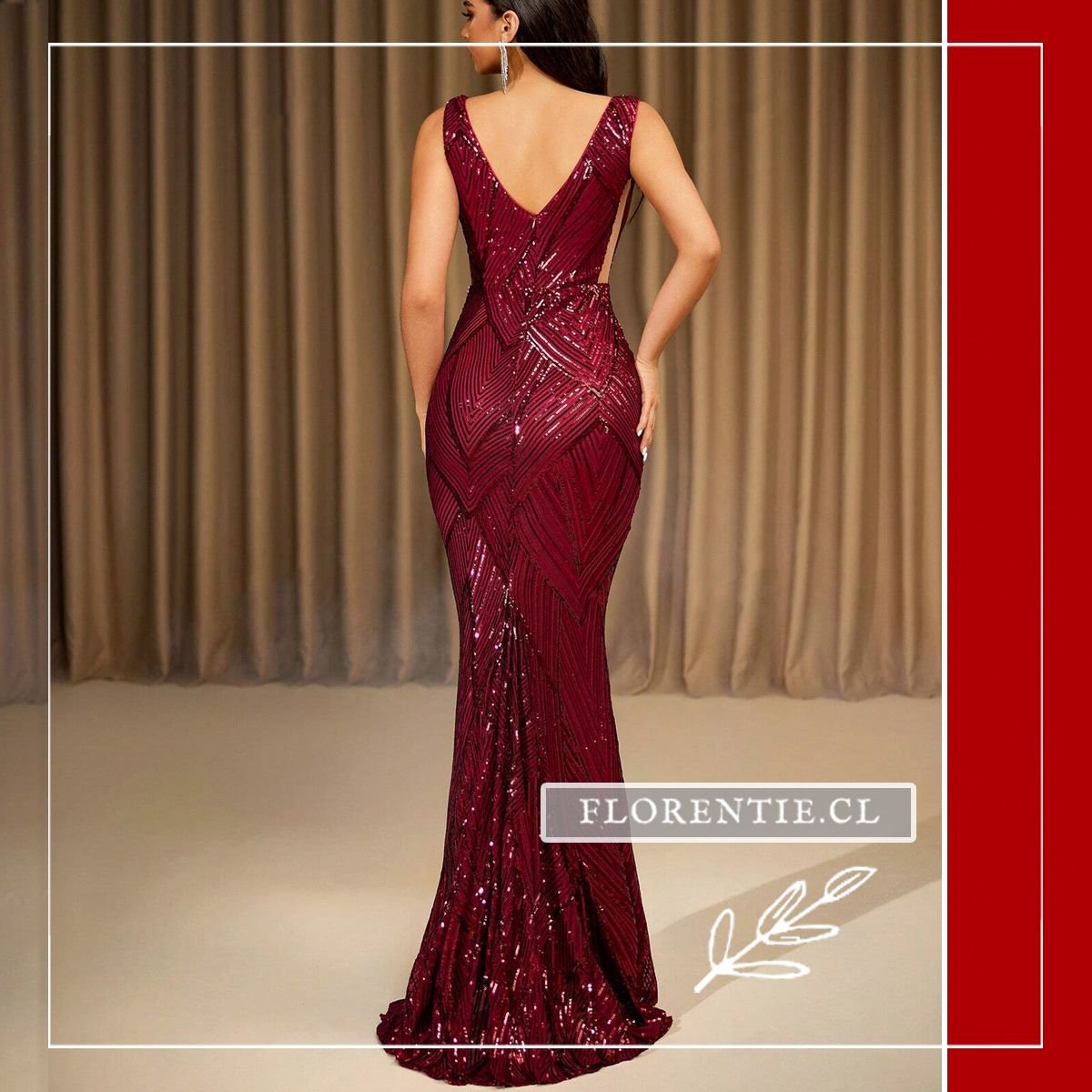 Espalda vestido lentejuelas burdeos