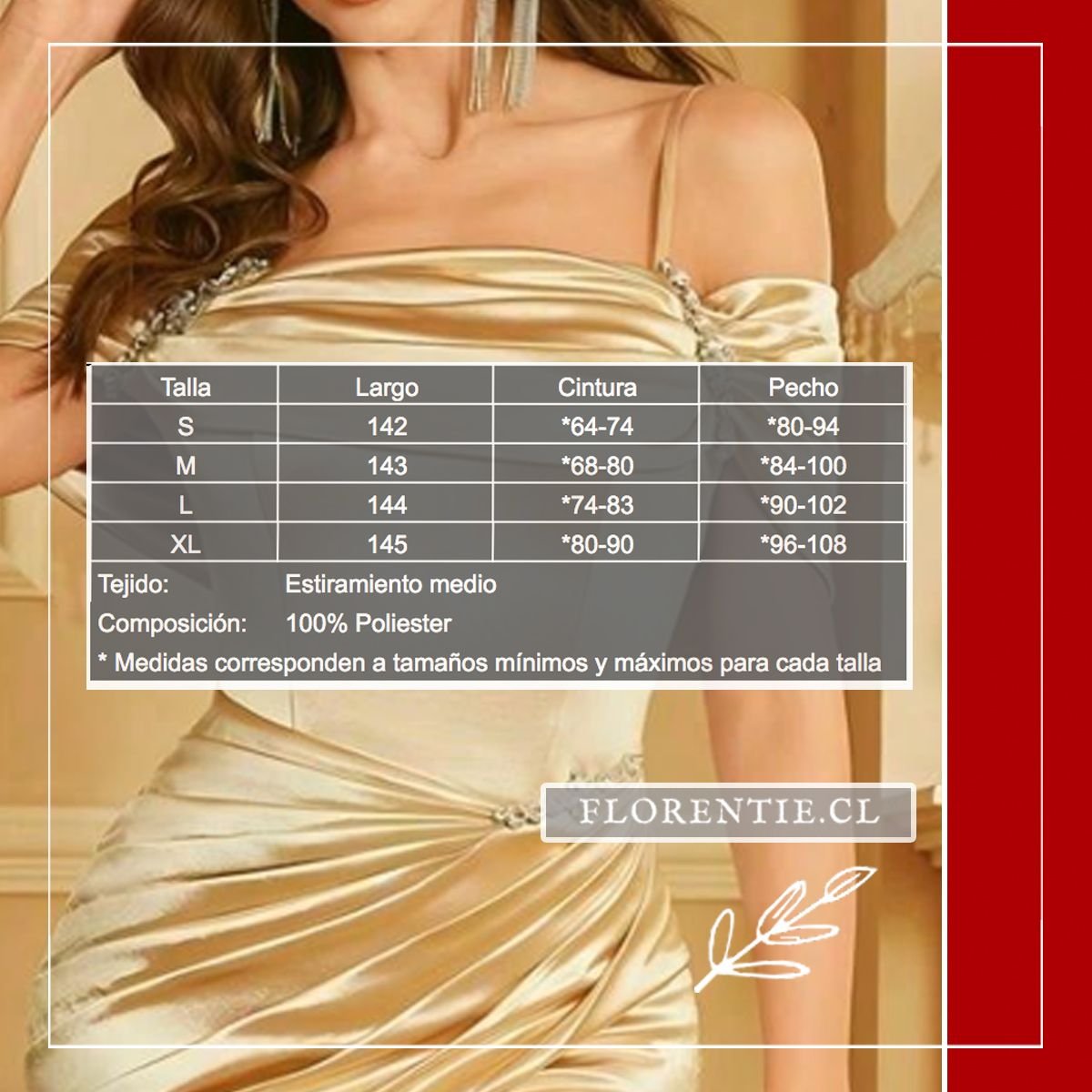 Medidas vestido fiesta dorado