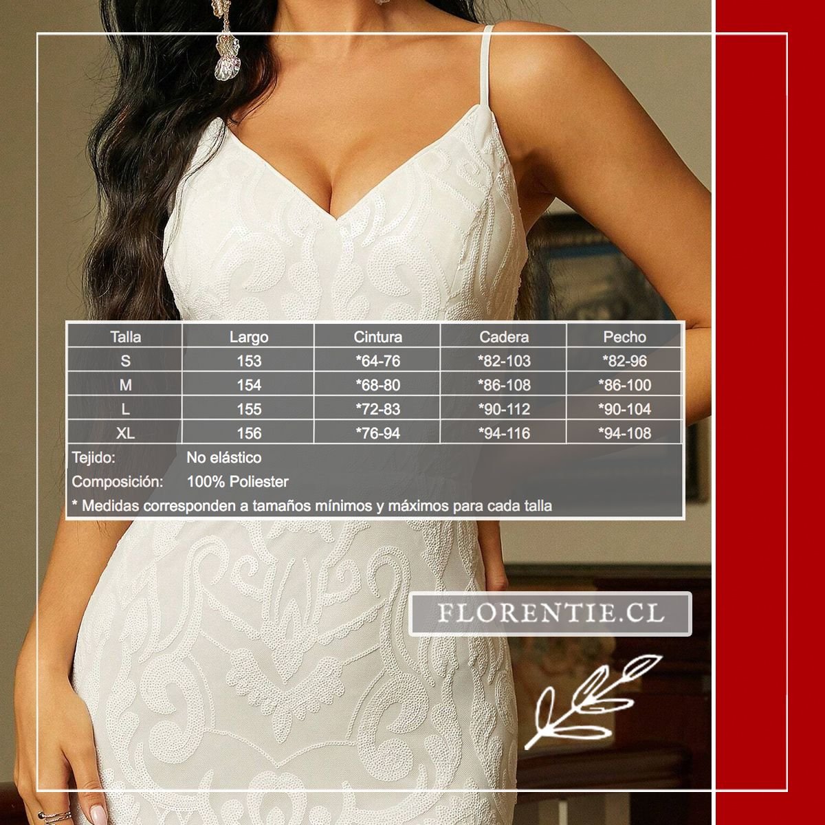 Medidas vestido fiesta lentejuelas blanco