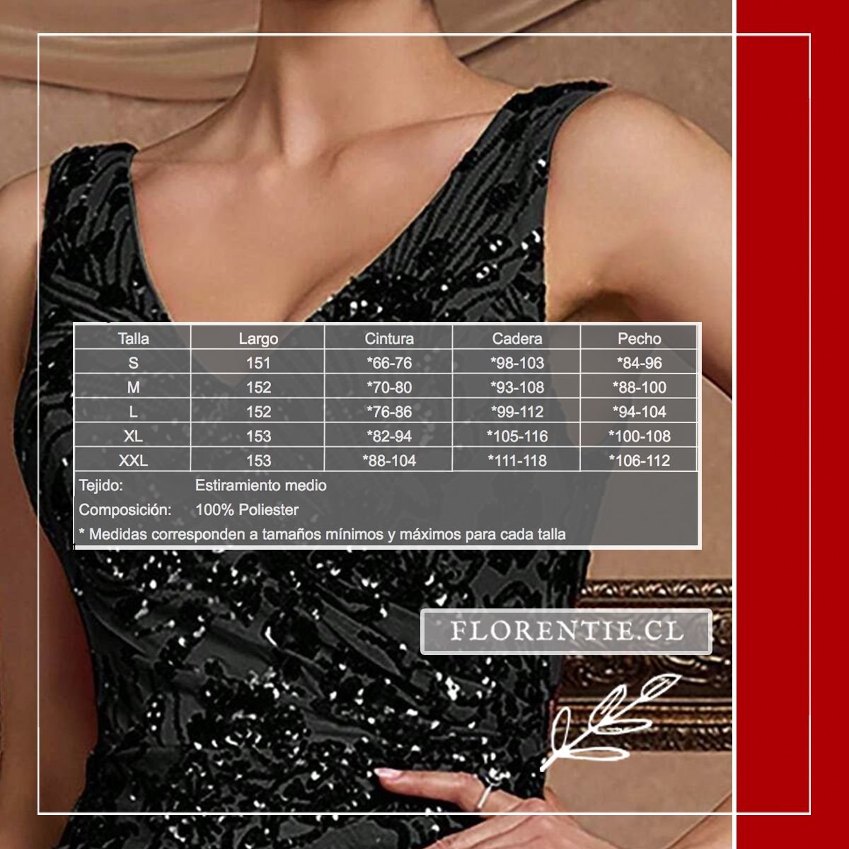 Medidas vestido fiesta lentejuelas negro
