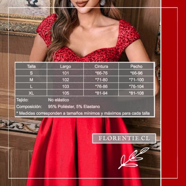 Medidas vestido fiesta lentejuelas rojo