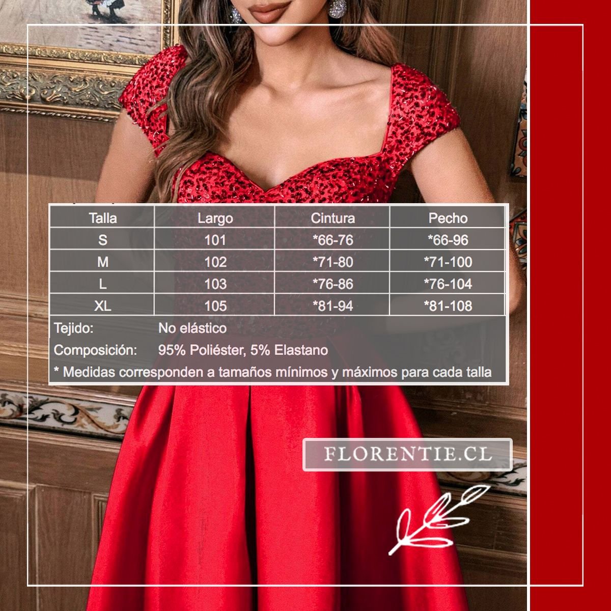 Medidas vestido fiesta lentejuelas rojo