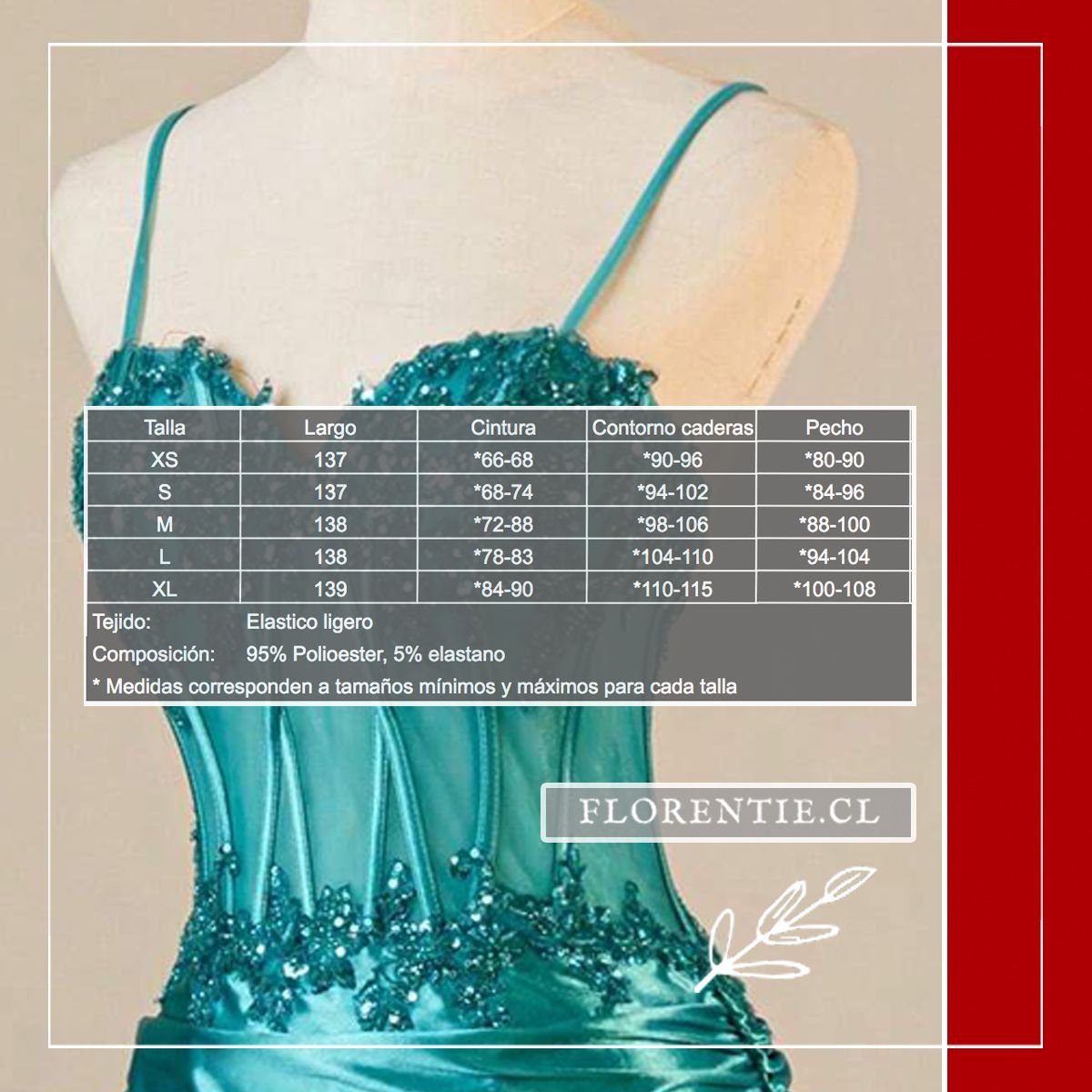 Medidas vestido fiesta turquesa