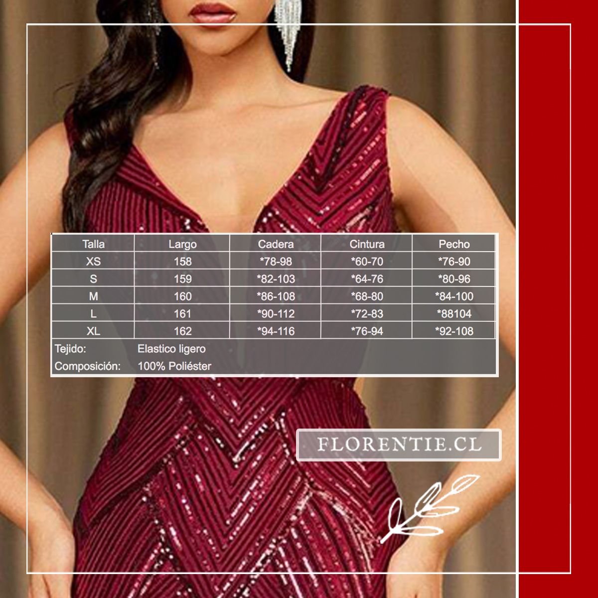 Medidas vestido lentejuelas burdeos