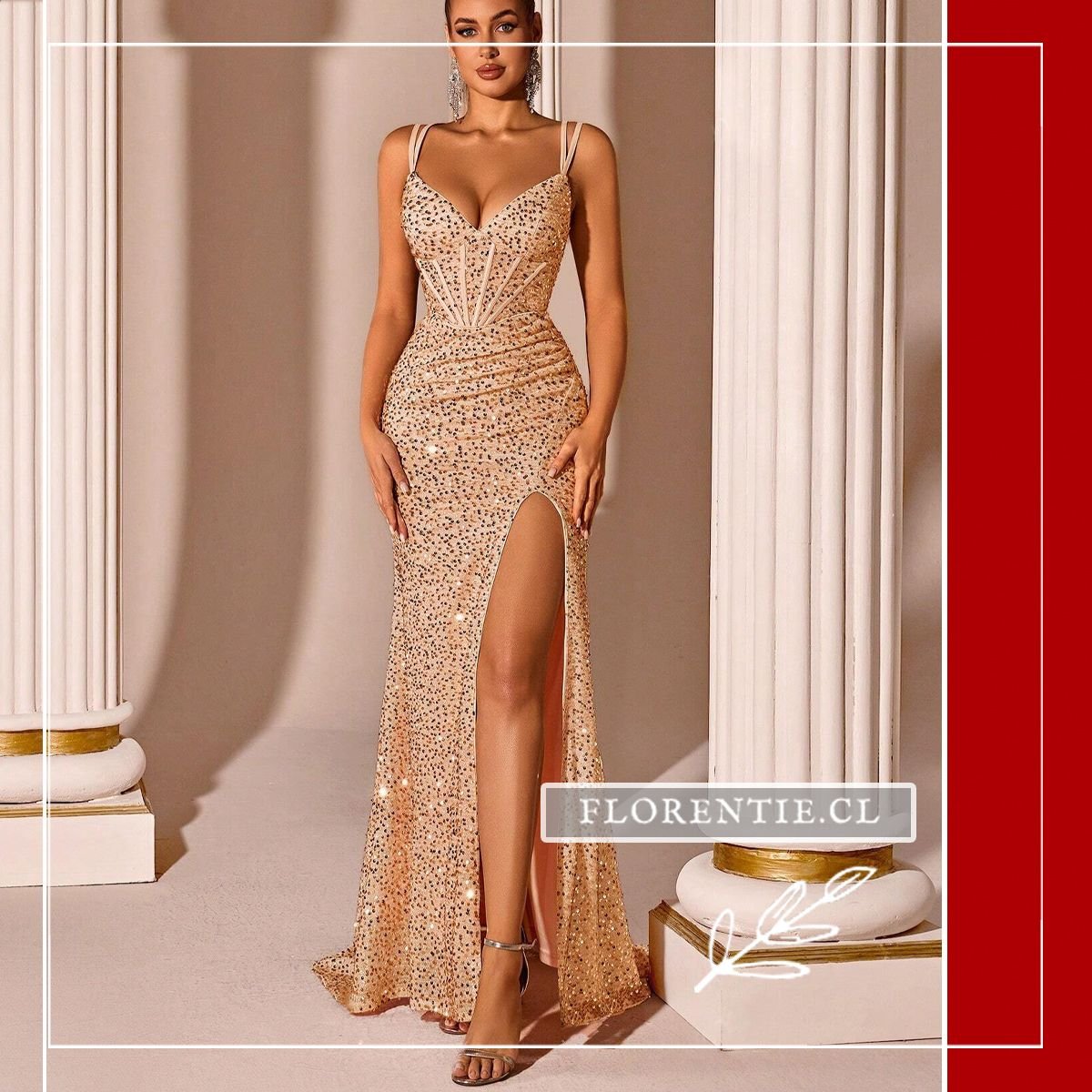 Vestido color dorado escotado