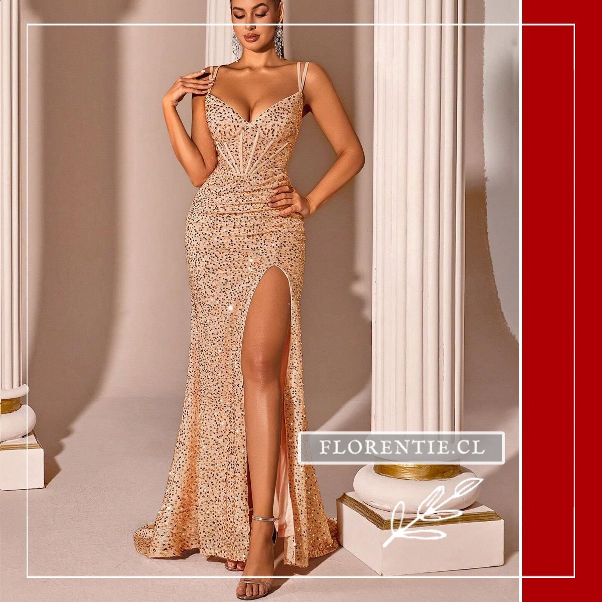 Vestido color dorado escote corazon