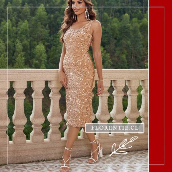 Vestido color dorado midi fiesta