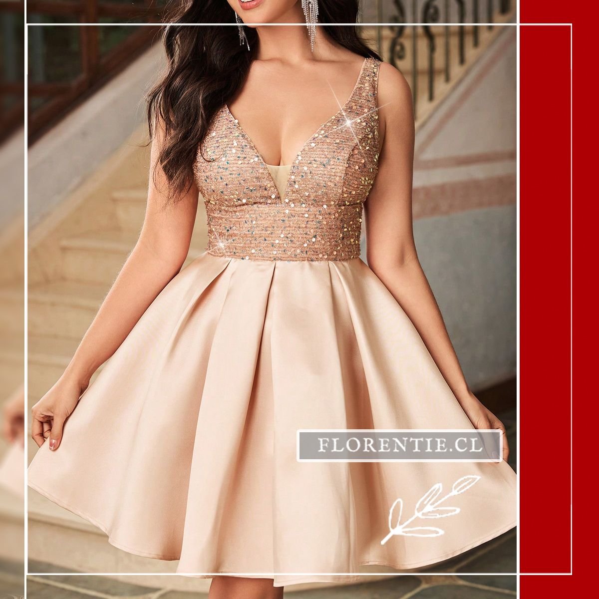 Vestido corto acampanado mujer