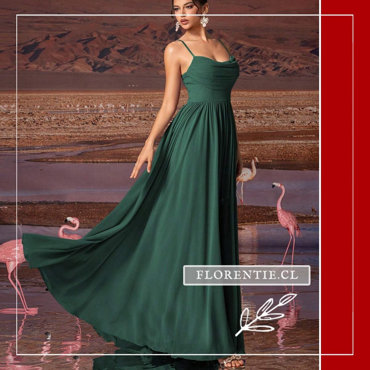 Vestido de fiesta color verde oscuro largo