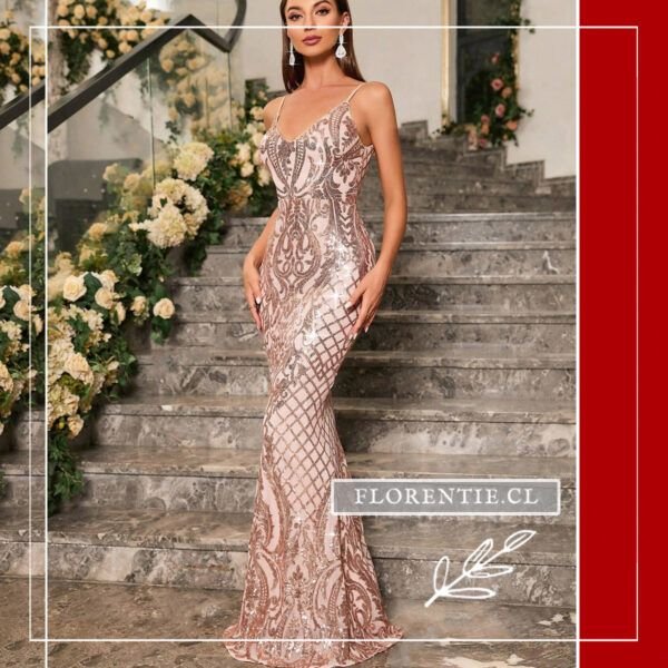 Vestido dorado largo ajustado gala