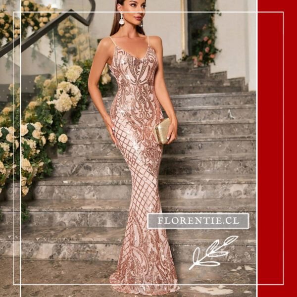 Vestido dorado largo ajustado para gala