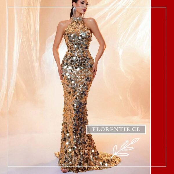 Vestido dorado largo de noche