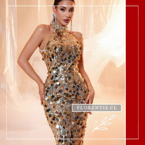 Vestido dorado largo lentejuela