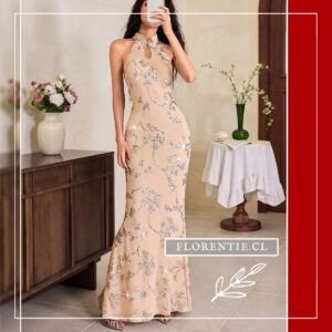 Vestido fiesta cuello mao Olive