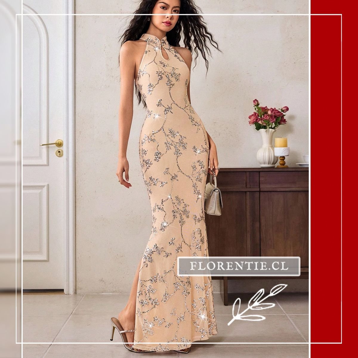 Vestido fiesta cuello mao