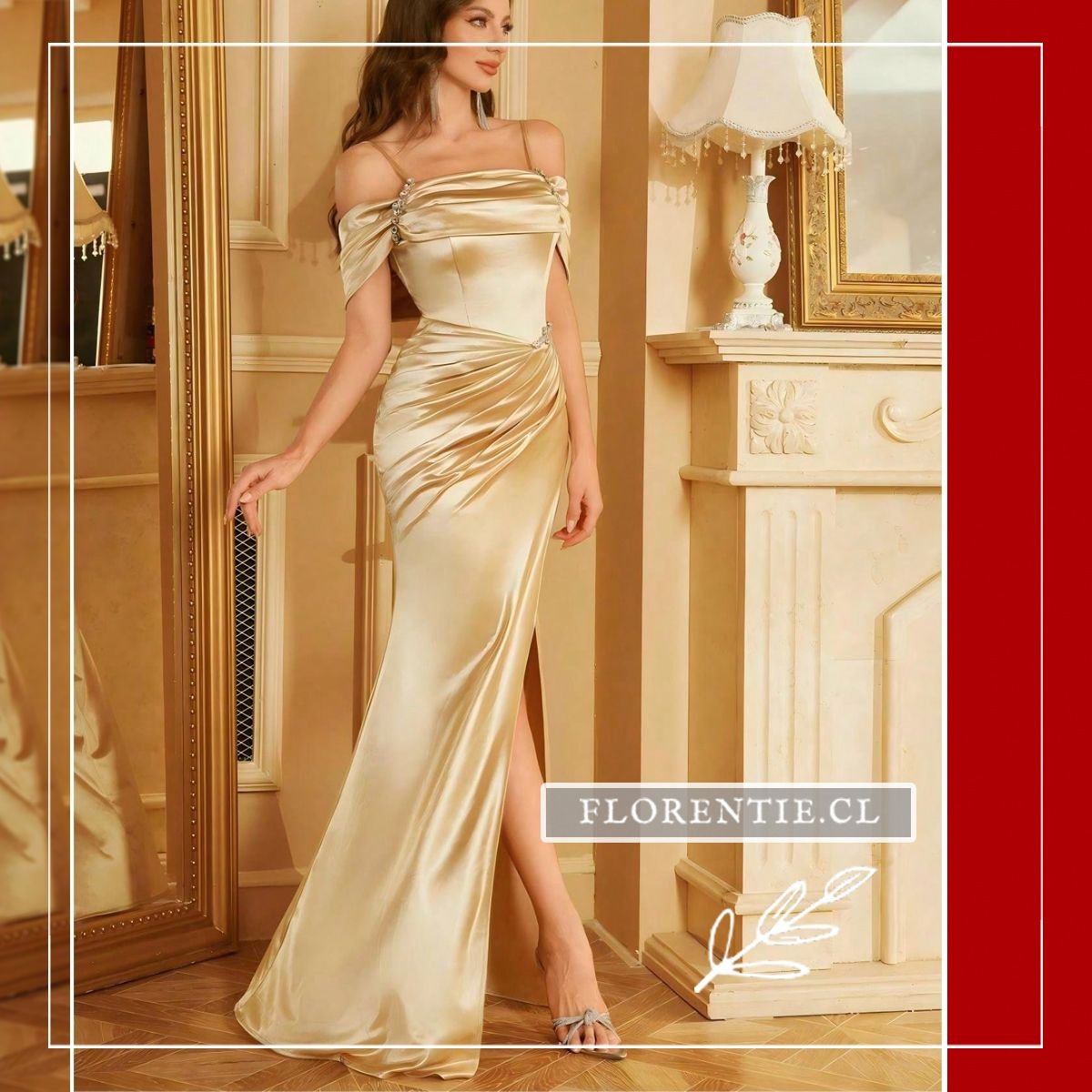 Vestido fiesta dorado mujer