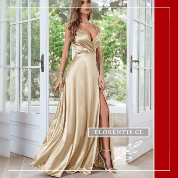 Vestido fiesta dorado mujer largo