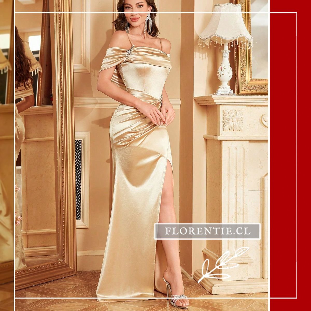 Vestido fiesta dorado noche