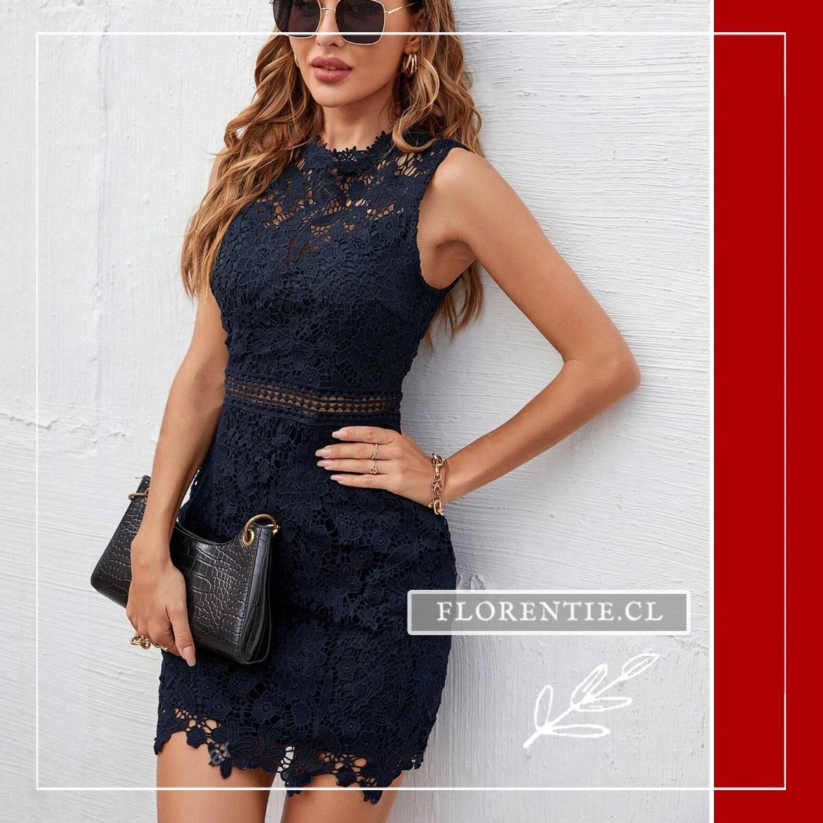 Vestido fiesta encaje corto azul marino mujer