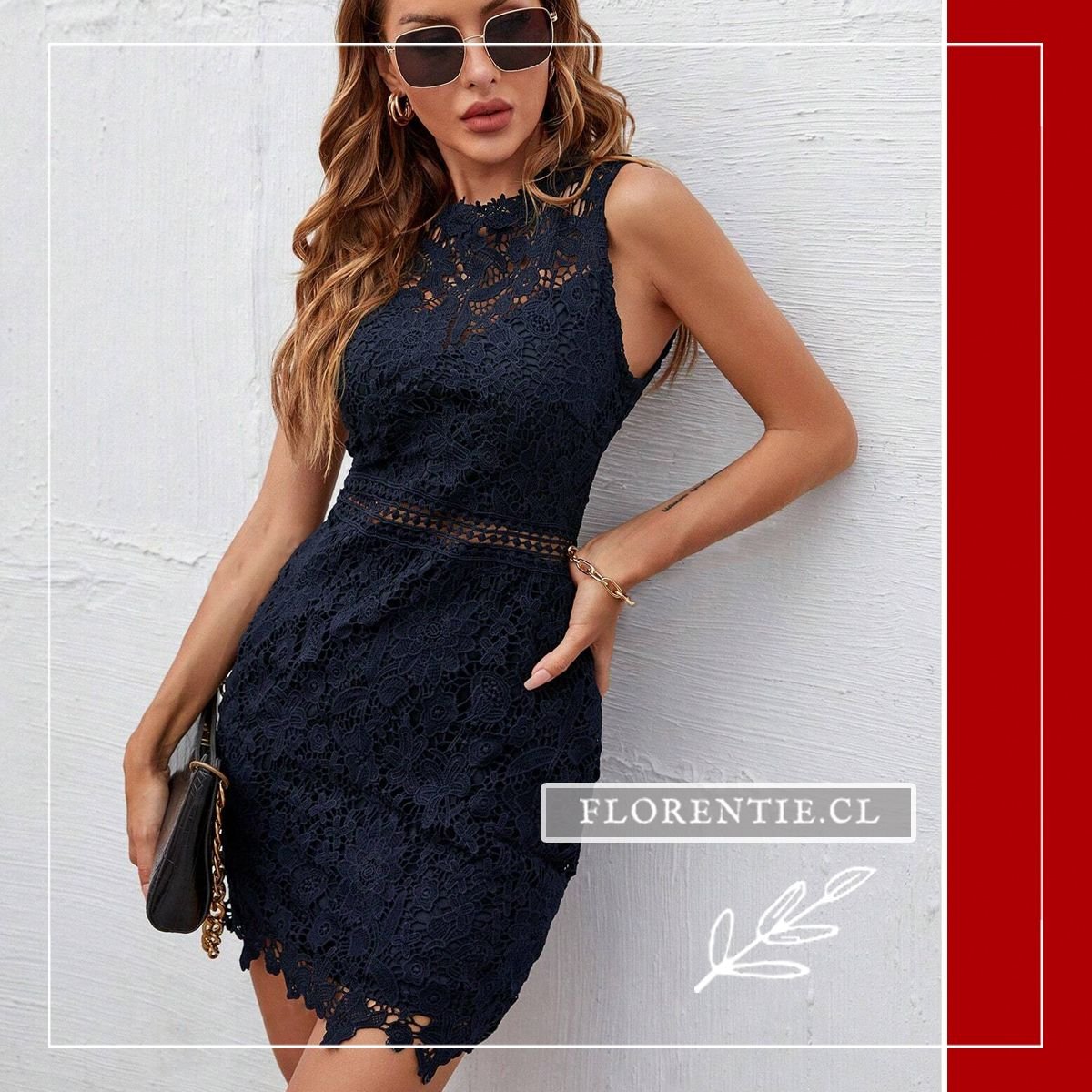 Vestido fiesta encaje corto mujer azul marino