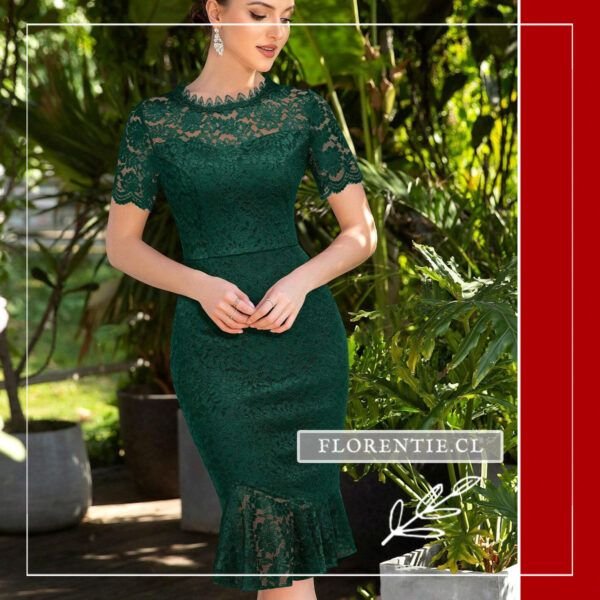 Vestido fiesta encaje midi verde