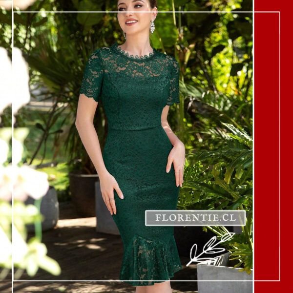Vestido fiesta encaje verde midi