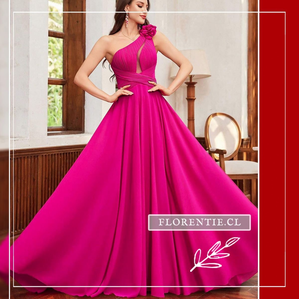 Vestido fiesta falda vuelo elegante