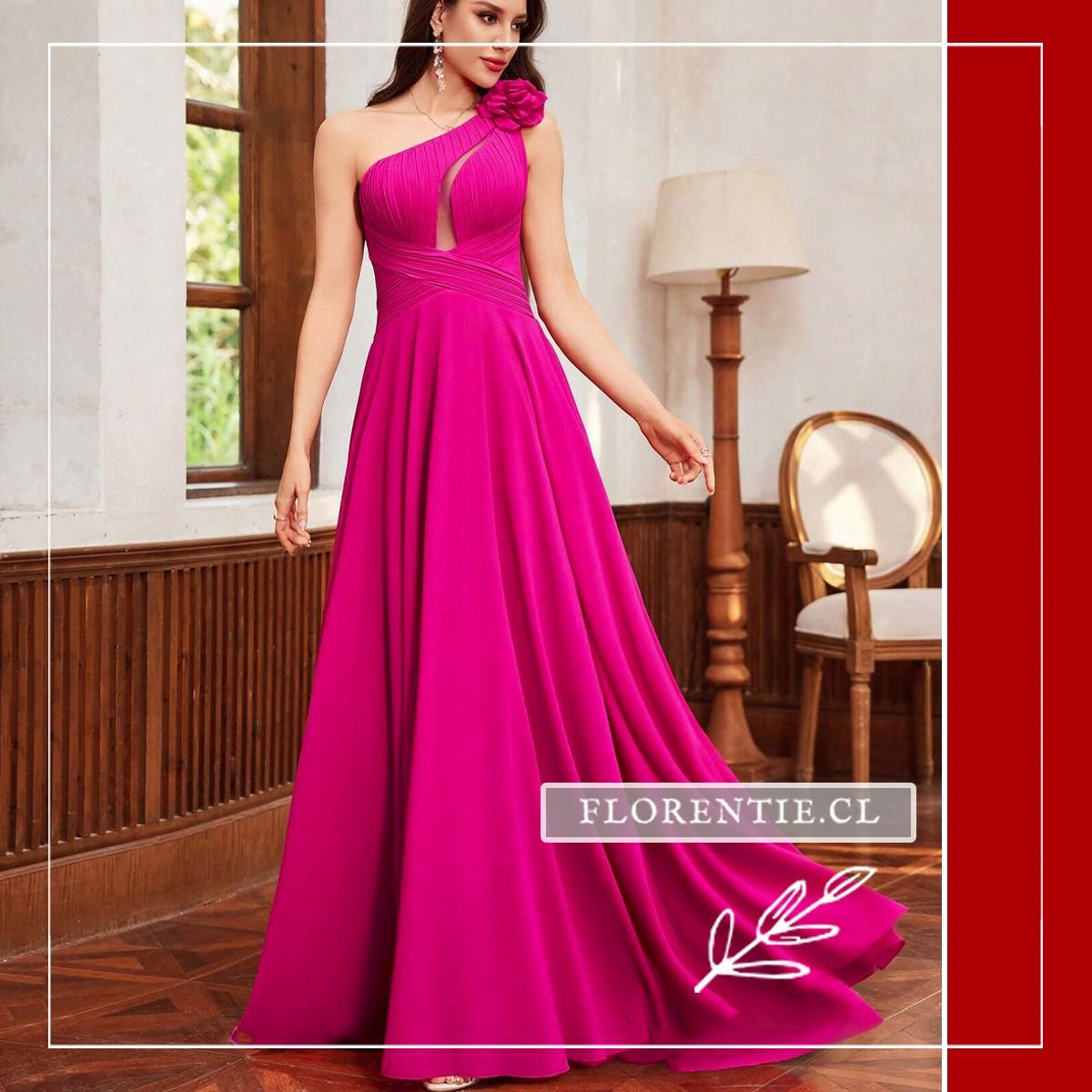 Vestido fiesta falda vuelo fucsia