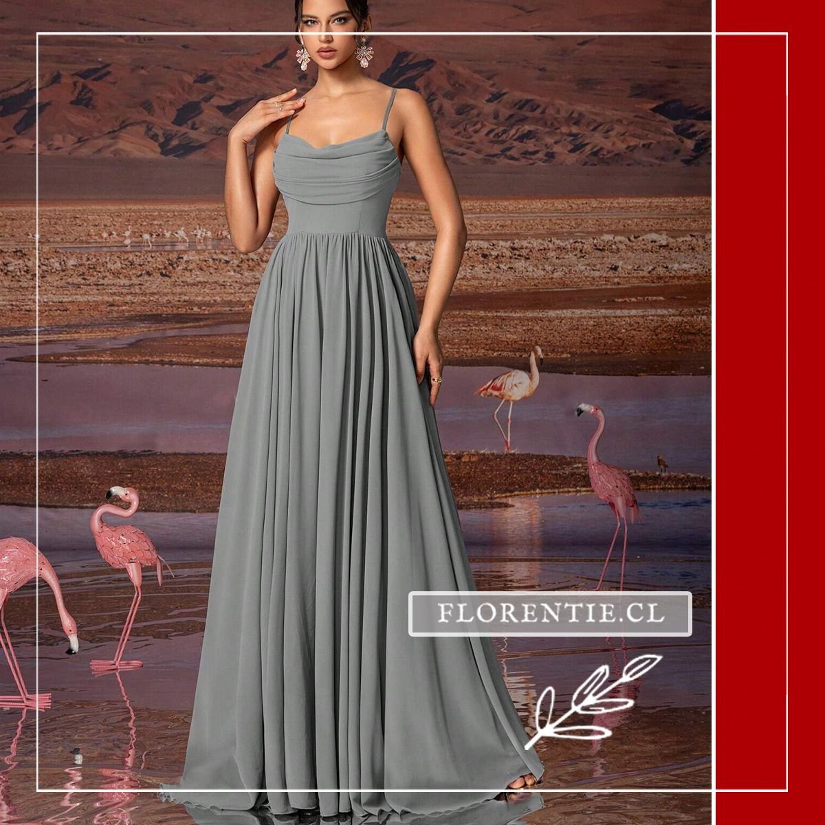 Vestido fiesta largo gris