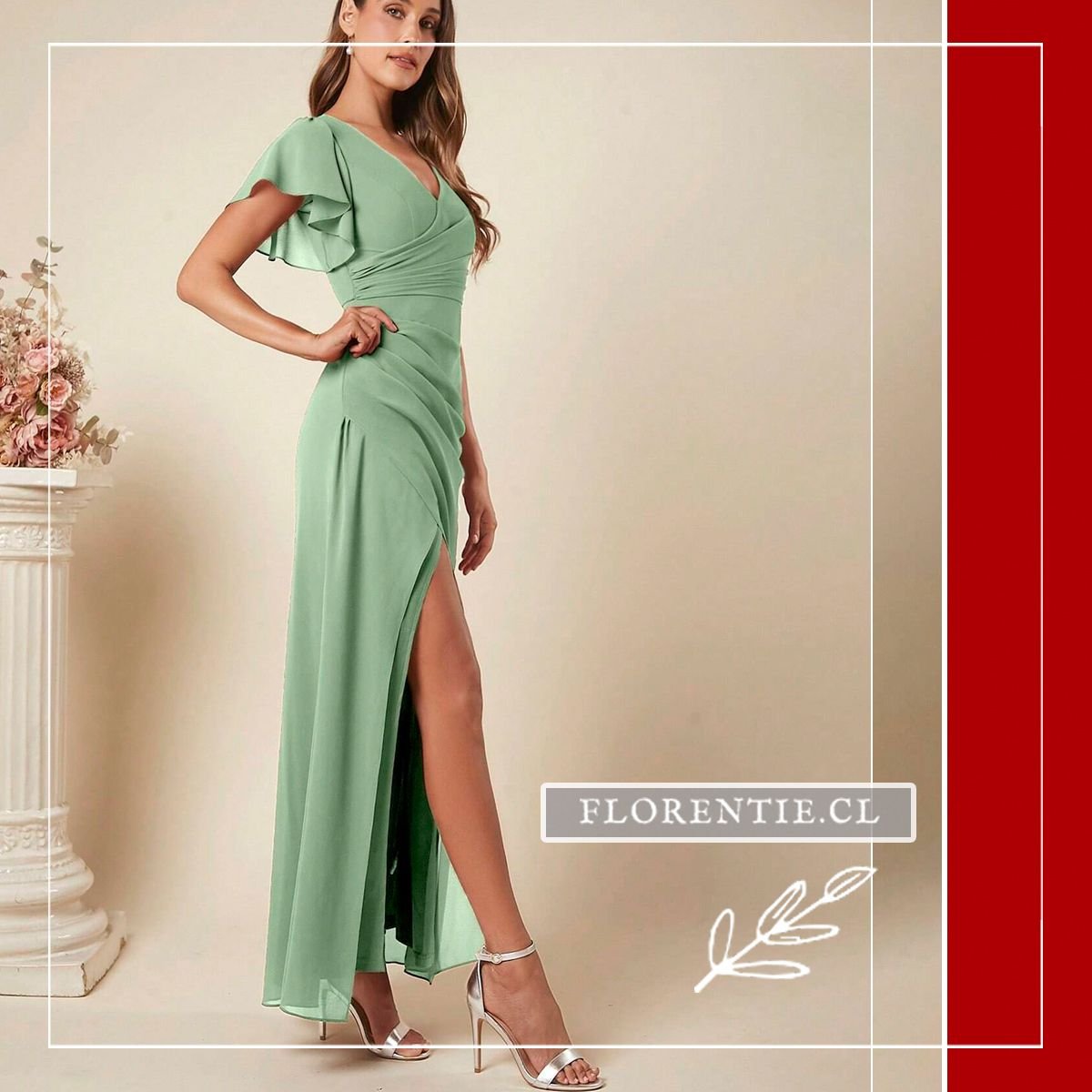 Vestido fiesta largo manga corta
