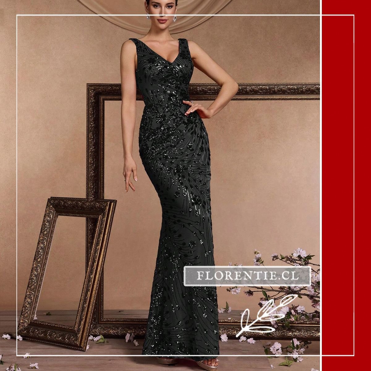 Vestido fiesta lentejuelas largo negro
